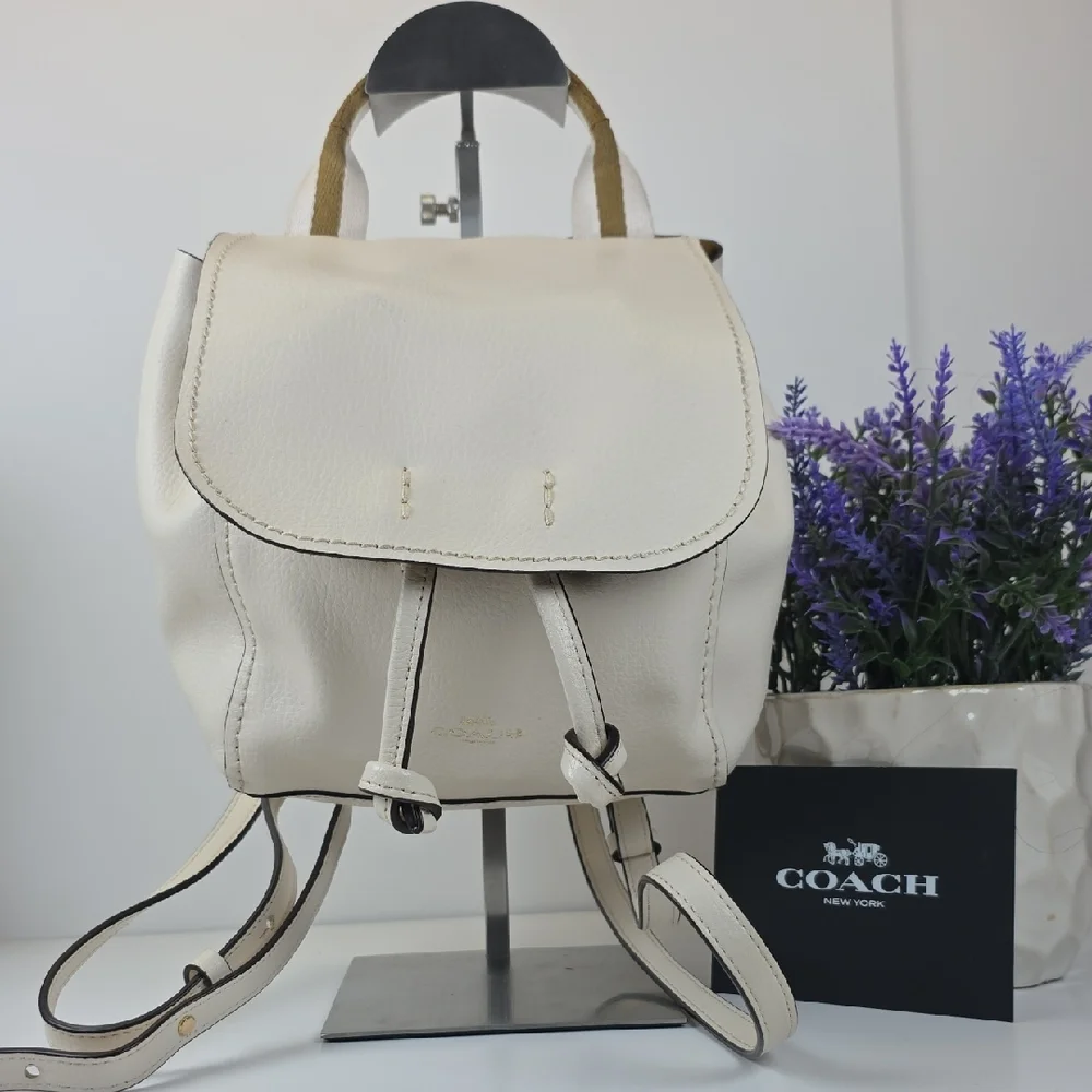 Coach Derby Ivory White‎ Leather Backpack Crossbody Shoulder Bag - Picture 3 of 16